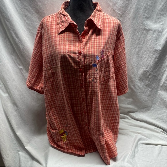 Vtg 90’s Disney POOH PIGLET Plaid Button Up Embroidered Shirt sz XXL - Picture 4 of 11
